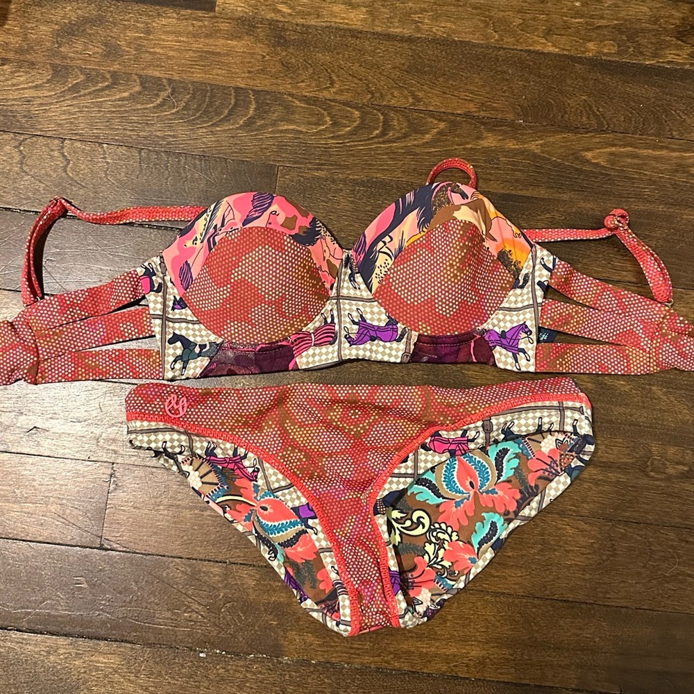 Maaji Coral and Blue Floral Bikini Set